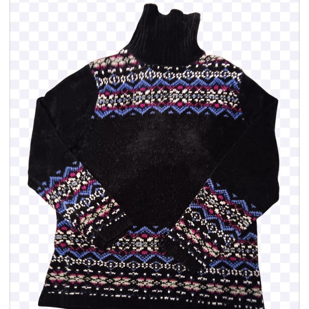 Vintage Designers Originals Studio Turtleneck Sweater Sz s Black Chenille 1990s